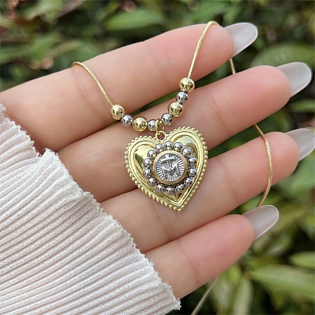 Religion Brass Heart with Virgin Pendant Necklaces for Women WG01AF5-05-1