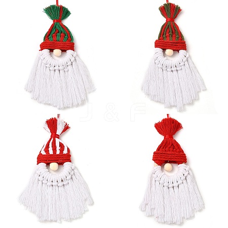 Christmas Handmade Woven Macrame Cotton Thread Santa Claus Pendant Decorations HJEW-JM02455-1