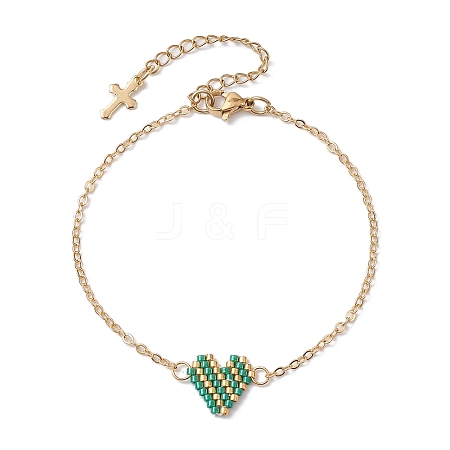 Glass Seed Beads Heart Link Bracelets BJEW-MZ00093-02-1