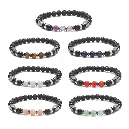 7Pcs 7 Style Natural & Synthetic Mixed Gemstone & Alloy Beaded Stretch Bracelets Set for Women BJEW-JB09235-1