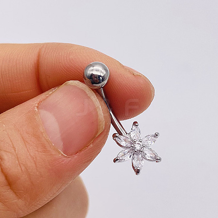 304 Stainless Steel Micro Pave Cubic Zirconia Belly Rings WGADED5-20-1