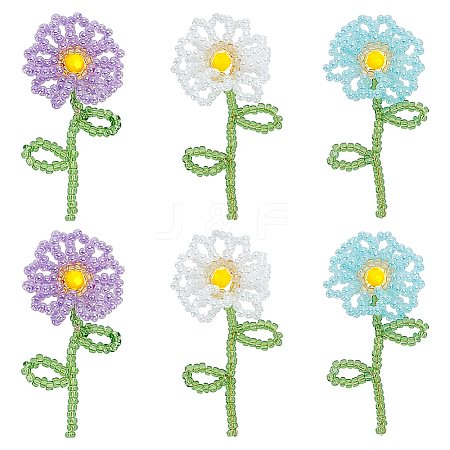 6Pcs 3 Colors Handmade Glass & Seed Beaded Pendants GLAA-FG0001-18-1