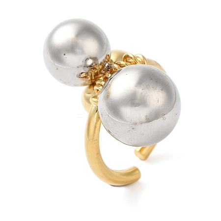 Brass Round Ball Open Cuff Rings for Women RJEW-B062-05GP-1