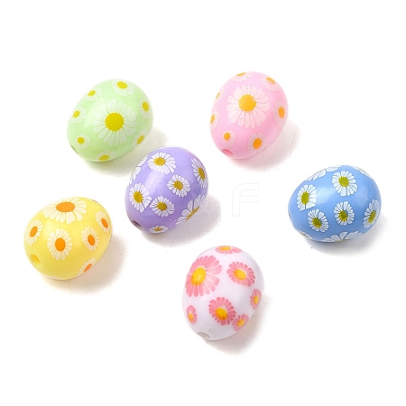 Printed Opaque Acrylic Beads OACR-H054-07-1