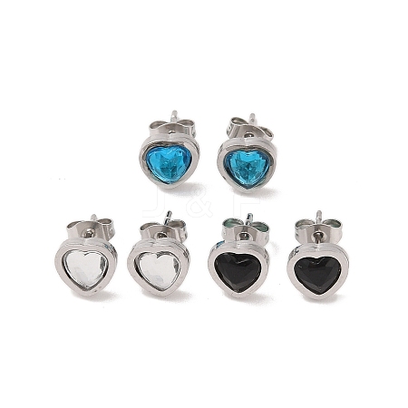 3 Pairs 3 Colors 304 Stainless Steel Heart Stud Earrings for Women EJEW-K279-07P-01-1