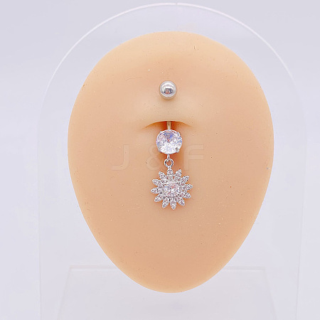 304 Stainless Steel Micro Pave Cubic Zirconia Belly Rings WGADED5-05-1