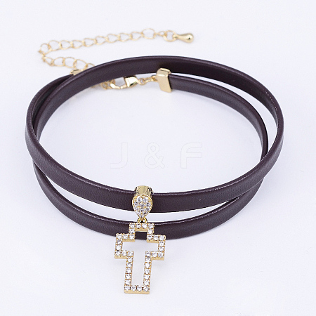 PU Leather Cord Choker Necklaces NJEW-H477-33G-1