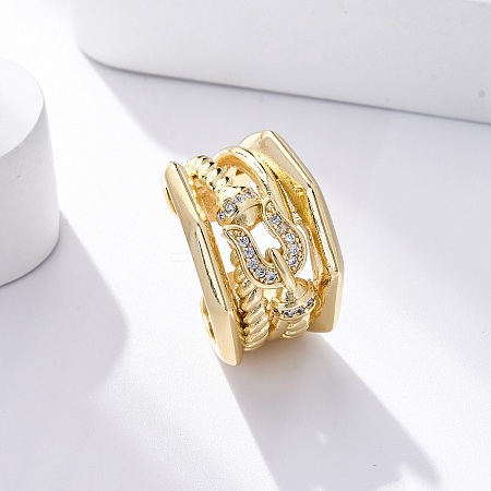 Brass Micro Pave Clear Cubic Zirconia Open Cuff Rings for Women RJEW-G341-05G-01-1