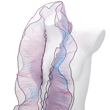Mermaid Color Polyester Pleated Lace Trim Ribbon DIY-WH0401-58B-1