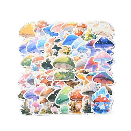 50Pcs Mushroom PVC Waterproof Self-Adhesive Stickers STIC-P014-03-1