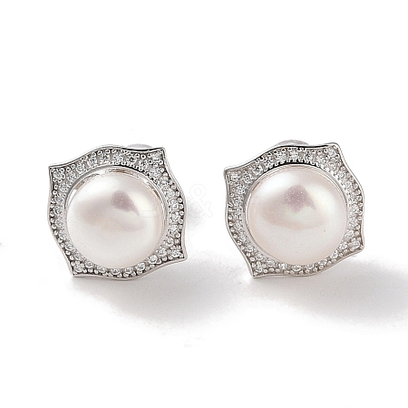 Sterling Silver Stud Earrings EJEW-C087-09D-P-1