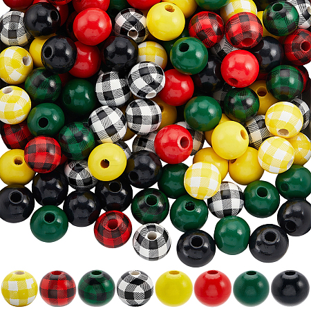 200Pcs 8 Styles Christmas Theme Wooden Beads WOOD-PA0001-09-1