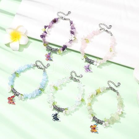 5Pcs Printed Alloy Butterfly Charm Bracelets BJEW-JB12404-1