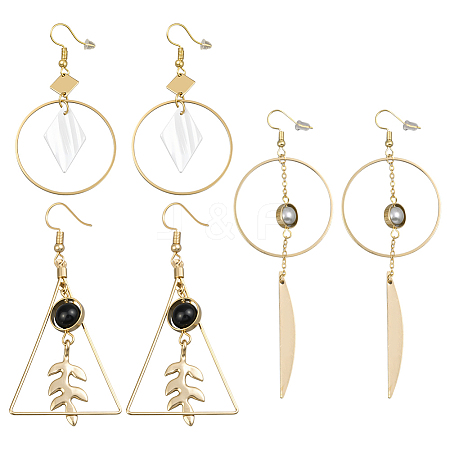 3Pairs 3 Styles Alloy Shell Rhombus Dangle Earrings EJEW-HY0001-08-1