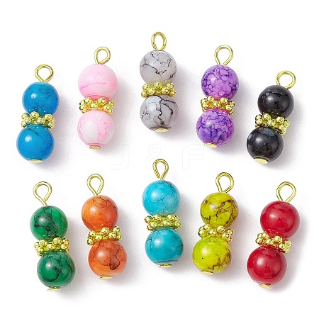 10Pcs 10 Color Glass Round Beaded Pendant PALLOY-JF02270-1