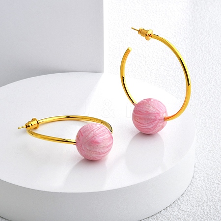 Round Brass Enamel Hoop Earrings for Women EJEW-Q391-35G-02-1