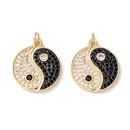 Rack Plating Brass Micro Pave Clear & Black Cubic Zirconia Pendants KK-B050-01G-1
