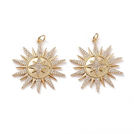 Brass Micro Pave Clear Cubic Zirconia Pendants KK-C100-19G-G-1