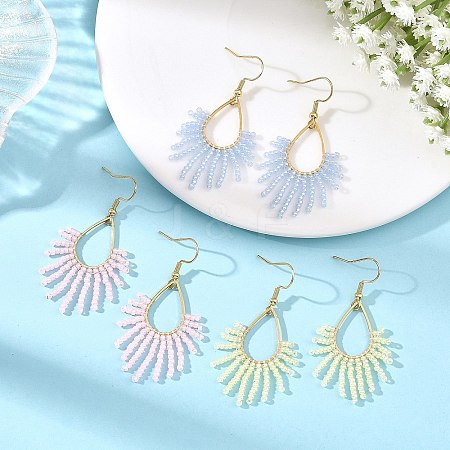 Stainless Steel with Glass Seed Beads Dangle Earrings EJEW-MZ00826-1