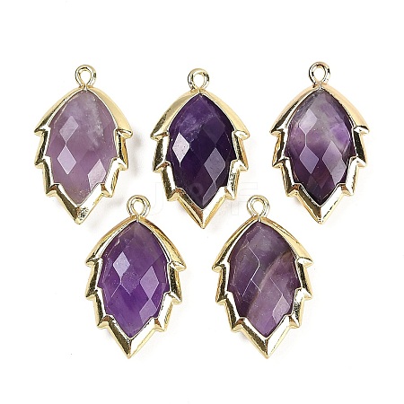 Natural Amethyst Faceted Leaf Pendants G-I375-04G-11-1