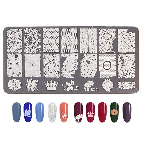 Non-Tarnish Lace Flower Stainless Steel Nail Art Stamping Plates X-MRMJ-L003-C01-1