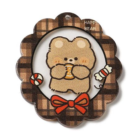 Printed Bear Theme Acrylic Pendants OACR-B015-05A-1