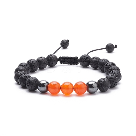 Natural Malaysia Jade(Dyed) & Lava Rock & Synthetic Hematite Braided Bead Bracelet BJEW-JB08144-02-1