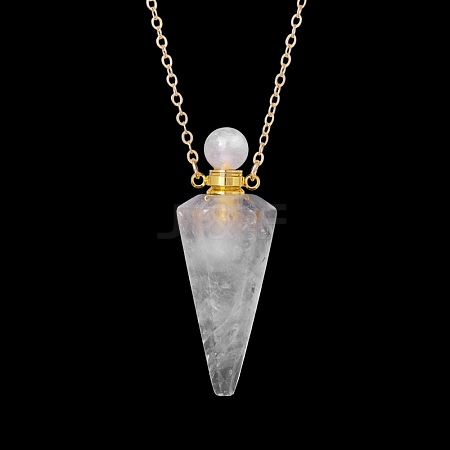 Natural Quartz Crystal Faceted Cone Perfume Bottle Pendant Necklace PW-WG8F691-10-1