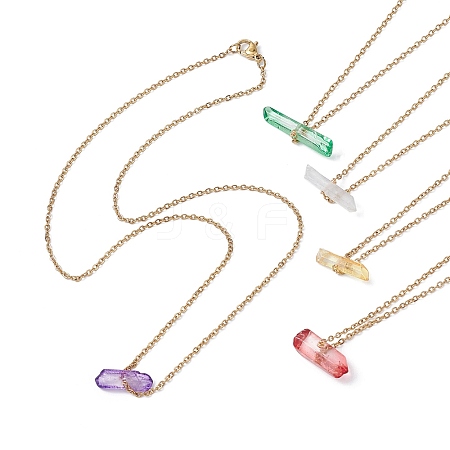 Dyed Natural Quartz Crystal Bullet Pendant Necklaces NJEW-JN04536-1