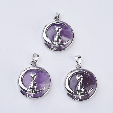 Natural Amethyst Kitten Pendants X-G-K234-D09-1