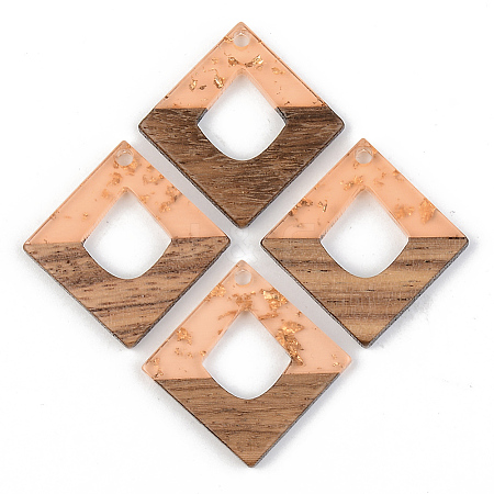 Transparent Resin & Walnut Wood Pendants LS-RESI-S389-024A-B04-1