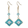 304 Stainless Steel Handmade Glass Seed Beads Rhombus Dangle Earrings EJEW-MZ00517-03-2
