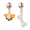 Glass Seed Beads Dog & Bone Stud Earrings EJEW-MZ00339-2