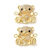 Rack Plating Brass Clear & Black Cubic Zirconia Bear Connector Charms KK-C084-15A-G-1