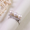 3-Round Brass Crystal Rhinestone & Natural Freshwater Pearl Finger Rings WG00424-03-1