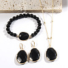 Oval Alloy with Natural Obsidian Pendant Necklaces & Beaded Bracelets & Dangle Earrings Sets WGD3DFC-02-1