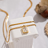 European Style Stainless Steel Pave Clear Cubic Zirconia Rectangle Pendant Snake Chain Double Layered Necklaces for Women ND1910-3