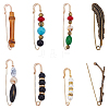  8Pcs 8 Style Branch & Feather & Bamboo Shape Alloy & Iron Safety Pin Brooches JEWB-NB0001-15-1