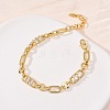 Ring & Paperclip Brass Micro Pave Cubic Zirconia Link Chain Bracelets for Women BJEW-D458-05G-02-1