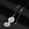 Anti-Tarnish 304 Stainless Steel Flat Round Locket Pendant Cable Chain Necklaces for Women NJEW-M050-04A-P-2