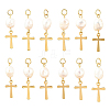 12Pcs Natural Cultured Freshwater Pearl & 201 Stainless Steel Pendants PALLOY-YW00147-1