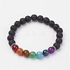 Lava Rock Beaded and Gemstone Beaded Stretch Bracelets BJEW-P065-01-1