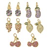 10Pcs 5 Style Golden Plated Fruit Theme Brass Micro Pave Cubic Zirconia Charms ZIRC-ZZ0001-05G-1