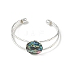 Natural Abalone Shell Paua Shell Flat Round Brass Open Cuff Bangles BJEW-JB14484-4