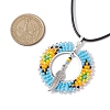 Boho Style Glass Seed Beads & Feather Alloy Pendant Necklaces NJEW-MZ00041-3