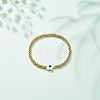 Brass Round & Shell Flower Beaded Stretch Bracelet for Women BJEW-JB08604-2