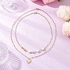 Natural Cultured Freshwater Pearl Rice Beads Brass Heart with Letter Pendant Paperclip Chain Double Layered Necklaces NJEW-JN05378-01-1