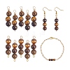 10Pcs Triple Natural Tiger Eye Round Beaded Connector Charms PALLOY-SW00003-06-1
