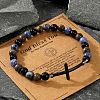 Natural Sodalite & Black Obsidian & Woodstone Beads Stretch Bracelets for Men CI7387-1-2