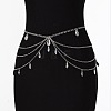 Gothic Style Alloy & Clear Glass Teardrop Tassel Multilayer Waist Belly Chains for Women FS-WGFFABC-01-2